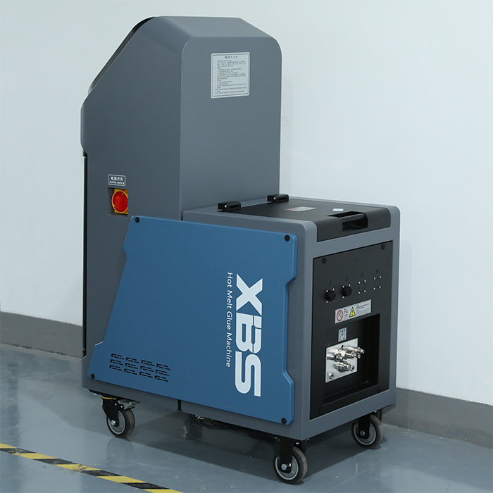 Industrial gear pump hot melt glue machine in an automated production facility
